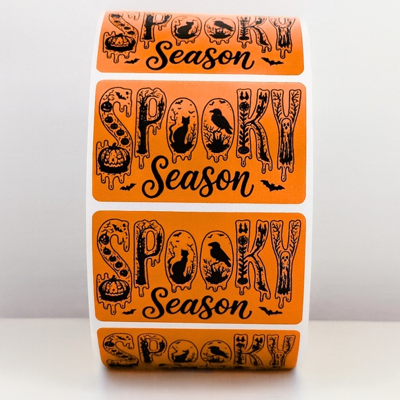 100 Spooky Season Stickers Roll 2x1 inch – Halloween Packaging Labels - Picture 1 of 1